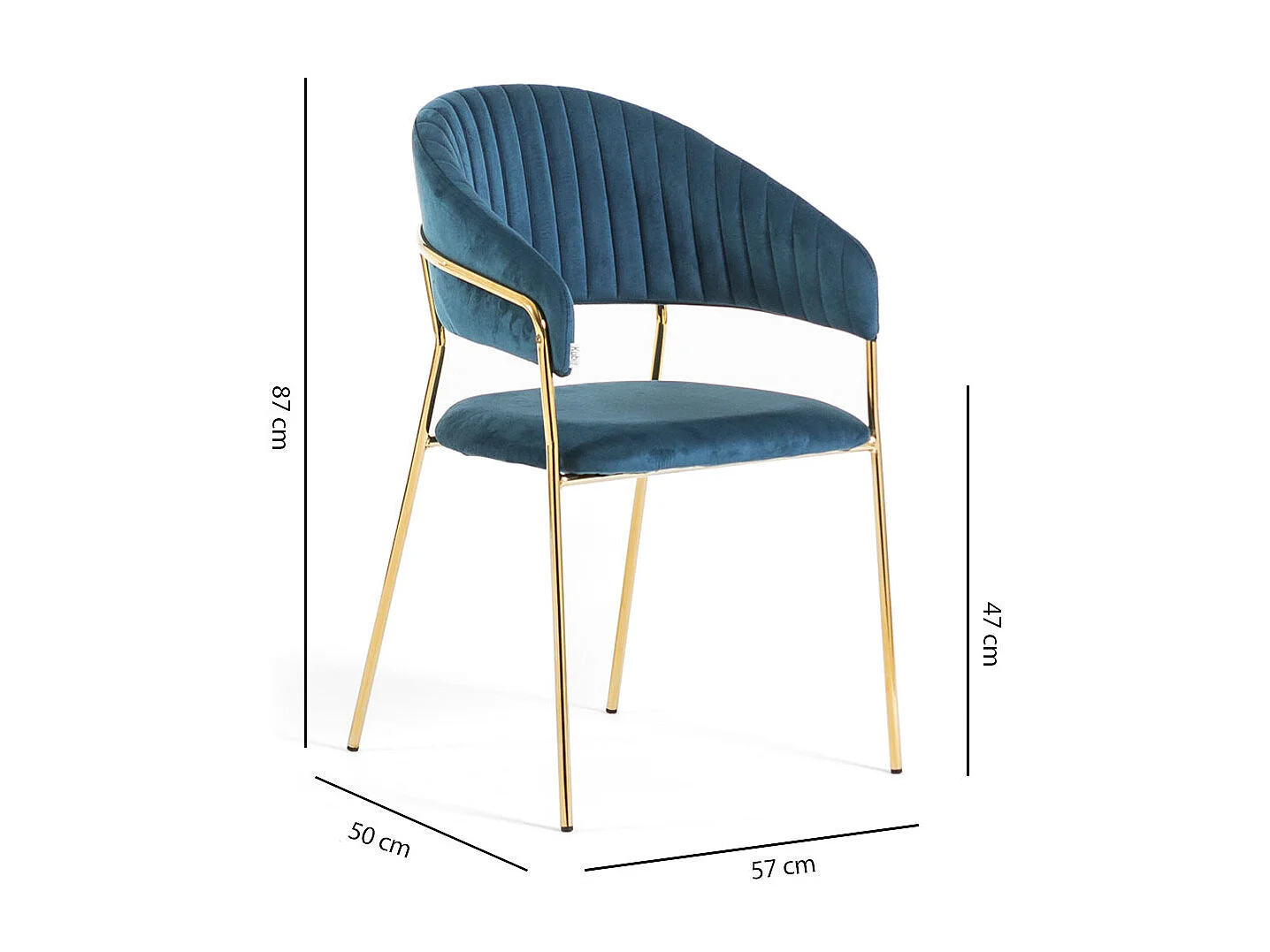 Set di 2 sedie da interno in velluto, imbottite, gambe in metallo, design elegante per sala da pranzo, cucina e ristoranti – Blu/Oro – Lea