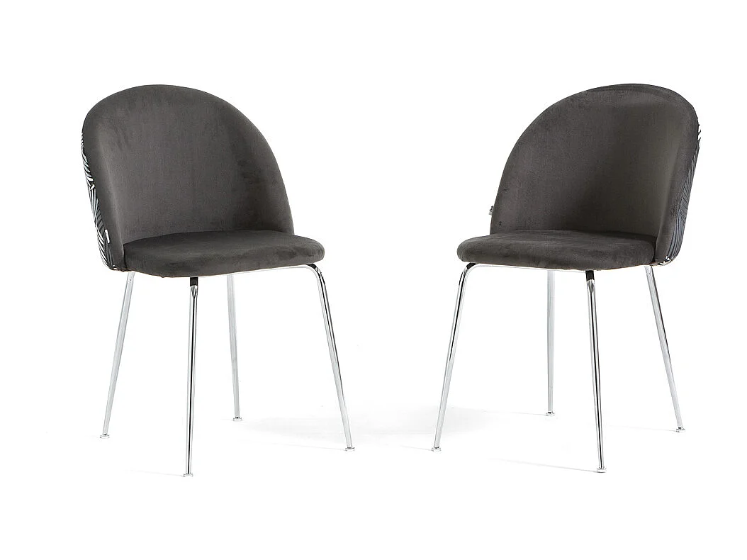 Lot de 2 chaises en velours décoratif d’intérieur, pieds en métal, design élégant pour cuisine, salle à manger, restaurant – Sara – Fougère/Argent