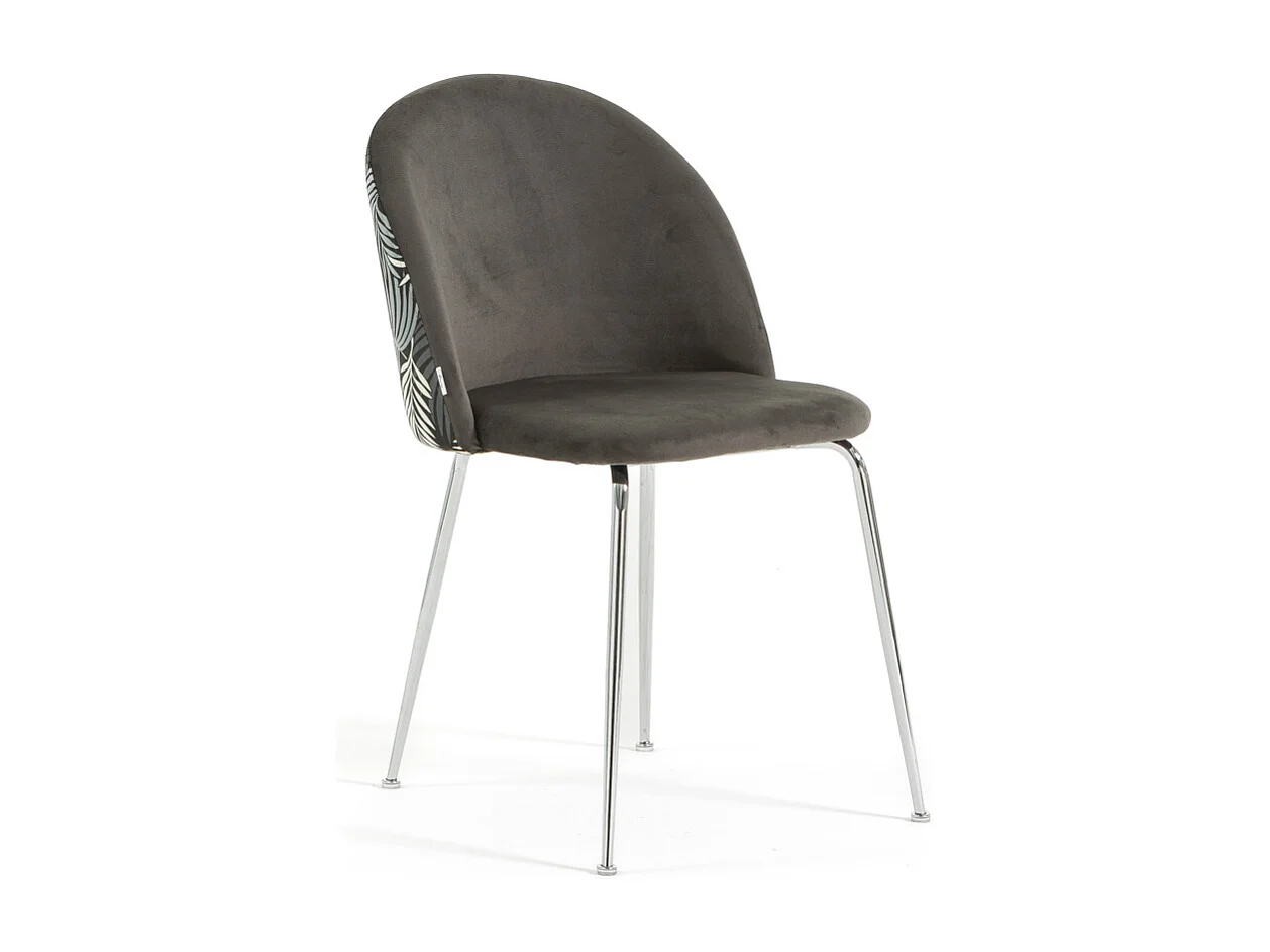Lot de 2 chaises en velours décoratif d’intérieur, pieds en métal, design élégant pour cuisine, salle à manger, restaurant – Sara – Fougère/Argent
