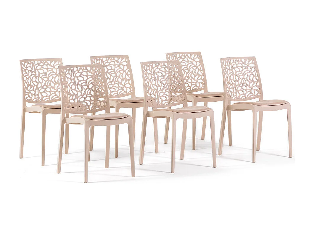 Lot de 6 chaises en polypropylène avec coussin, empilables, design moderne pour cuisine, salle à manger, bar ou restaurant – Anna – Crème/Crème