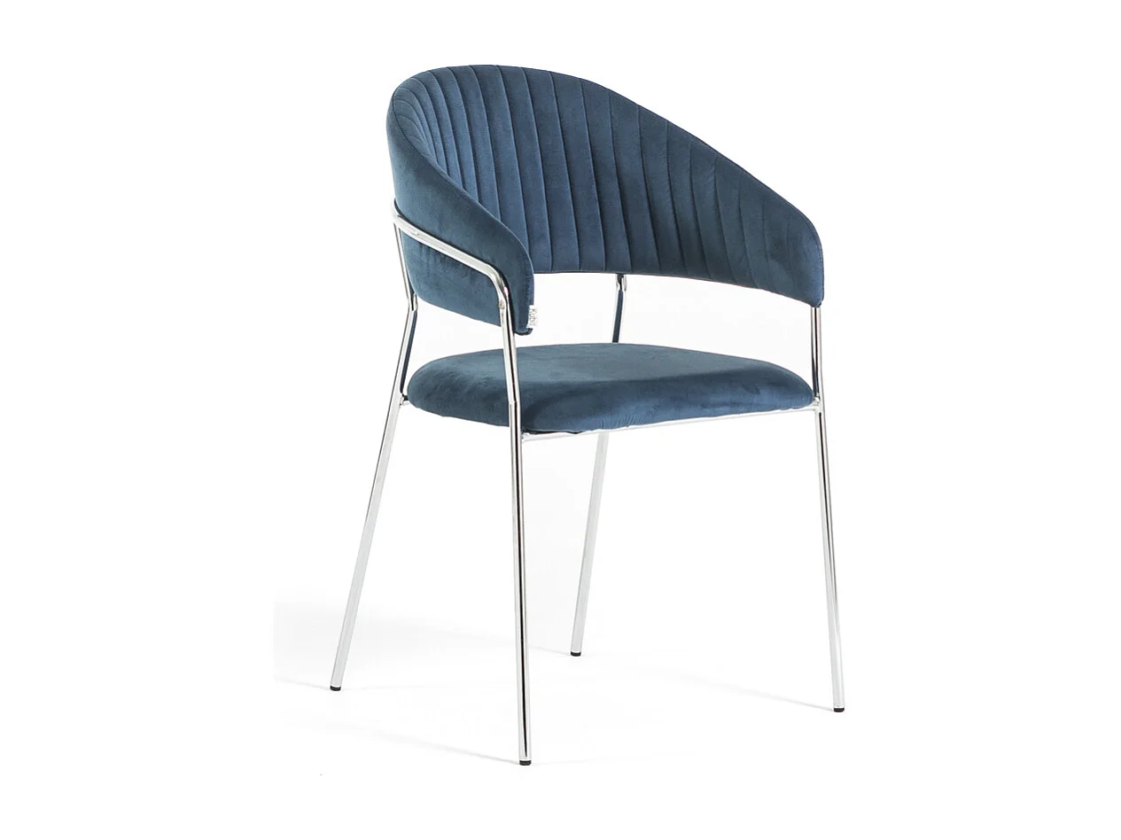 Lot de 2 chaises d’intérieur en velours, rembourrées, pieds en métal, design élégant pour salle à manger, cuisine, restaurants - Bleu/Argent - Lea