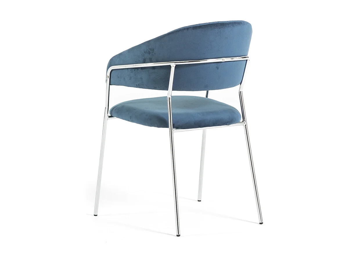 Lot de 2 chaises d’intérieur en velours, rembourrées, pieds en métal, design élégant pour salle à manger, cuisine, restaurants - Bleu/Argent - Lea