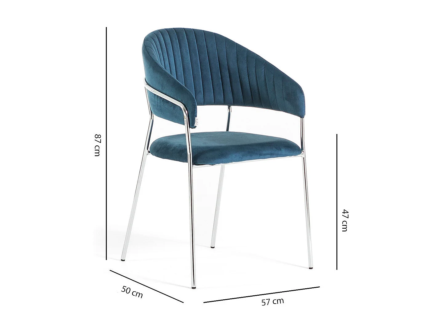 Lot de 2 chaises d’intérieur en velours, rembourrées, pieds en métal, design élégant pour salle à manger, cuisine, restaurants - Bleu/Argent - Lea