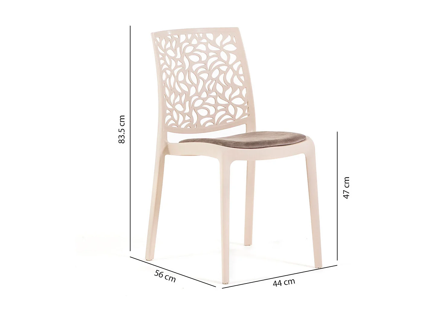 Lot de 4 chaises en polypropylène avec coussin, empilables, design moderne pour cuisine, salle à manger, bar ou restaurant – Anna – Crème/Taupe