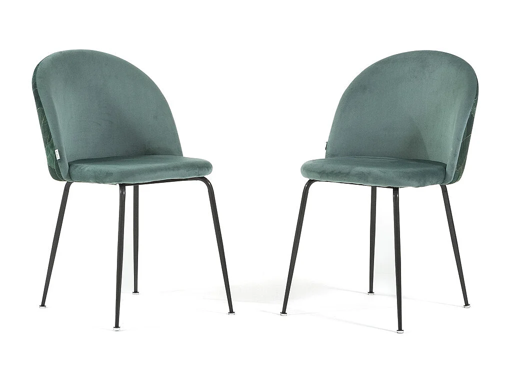 Set di 2 sedie da interno in velluto decorativo, gambe in metallo, design elegante per cucina, sala da pranzo e ristorante – Sara – Verde giada/Grigio