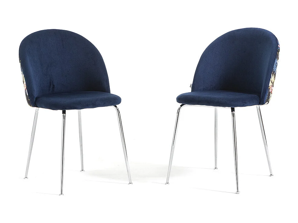 Lot de 2 chaises en velours décoratif d’intérieur, pieds en métal, design élégant pour cuisine, salle à manger, restaurant –Sara–Flamants roses/Argent