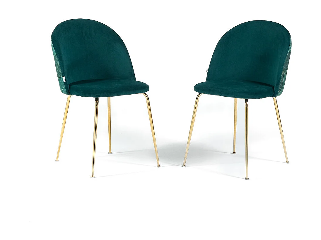 Lot de 2 chaises en velours décoratif d’intérieur, pieds en métal, design élégant pour cuisine, salle à manger, restaurant – Sara – Bleu canard/Argent
