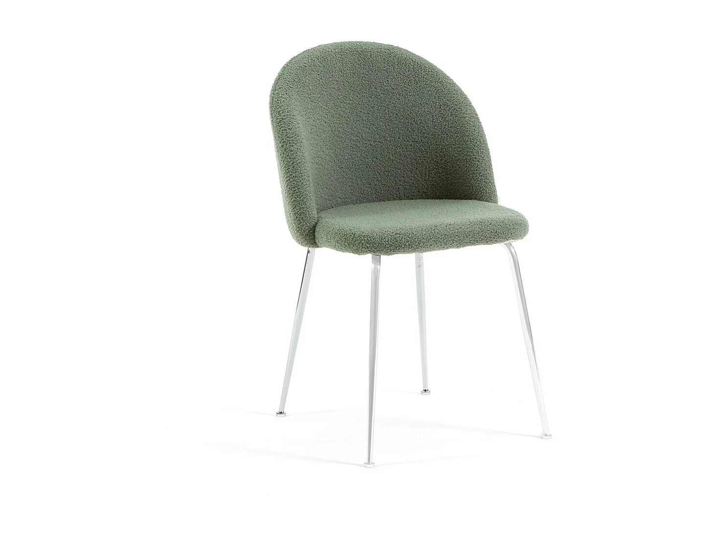 Set di 2 sedie da interno in tessuto teddy, gambe in metallo, imbottite per cucina, sala da pranzo e ristorante – Sara Teddy – Verde salvia/Argento