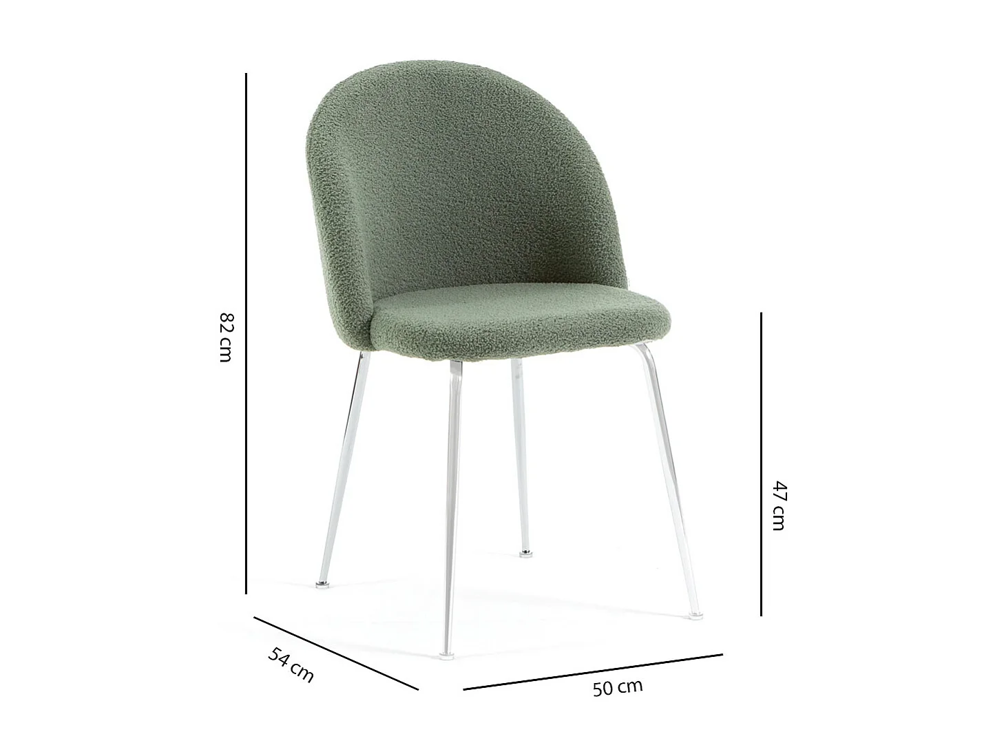 Set di 2 sedie da interno in tessuto teddy, gambe in metallo, imbottite per cucina, sala da pranzo e ristorante – Sara Teddy – Verde salvia/Argento