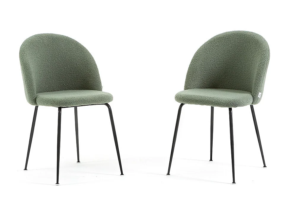 Set di 2 sedie da interno in tessuto teddy, gambe in metallo, imbottite per cucina, sala da pranzo e ristorante – Sara Teddy – Verde salvia/Grigio scuro