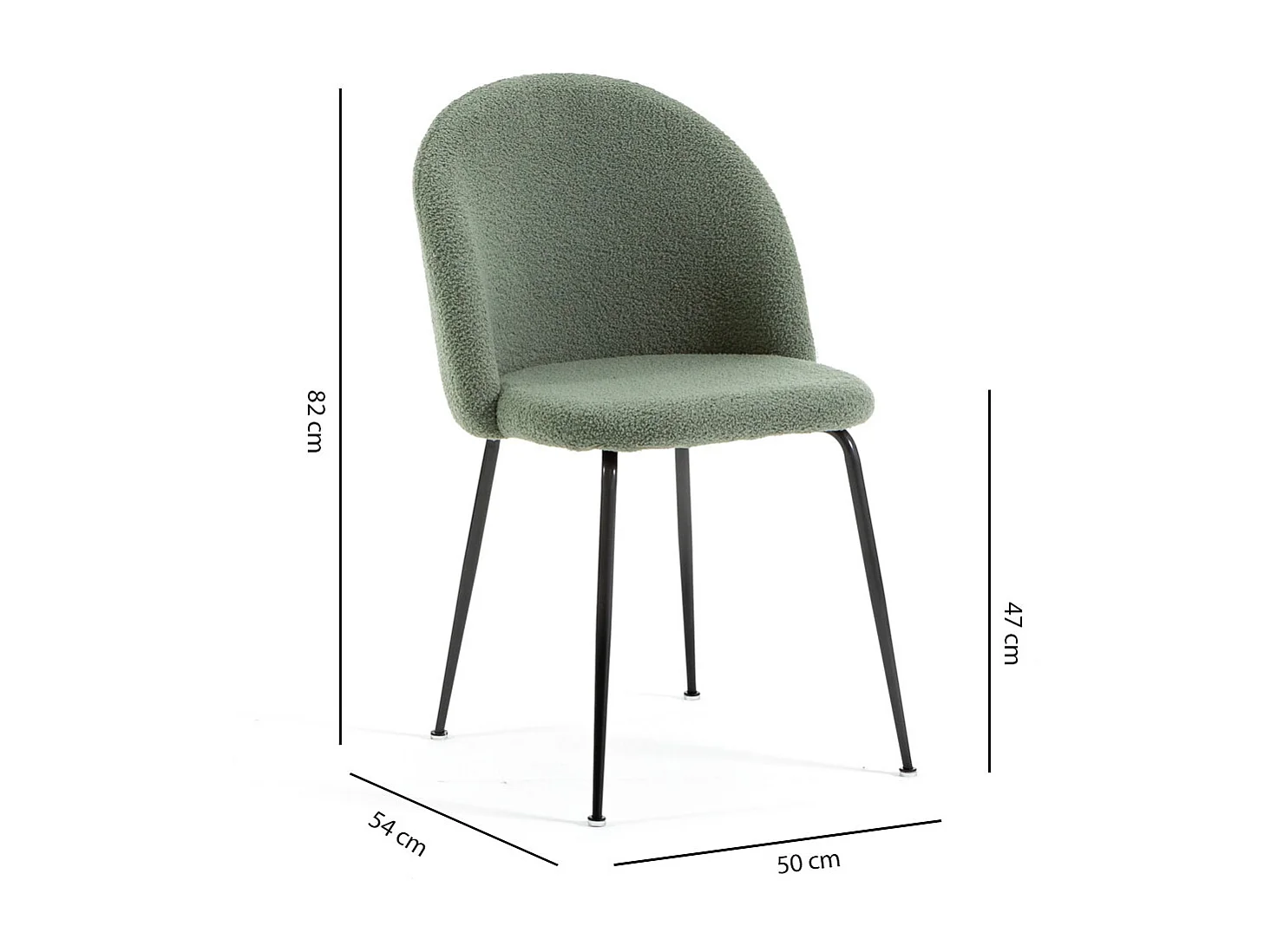 Set di 2 sedie da interno in tessuto teddy, gambe in metallo, imbottite per cucina, sala da pranzo e ristorante – Sara Teddy – Verde salvia/Grigio scuro