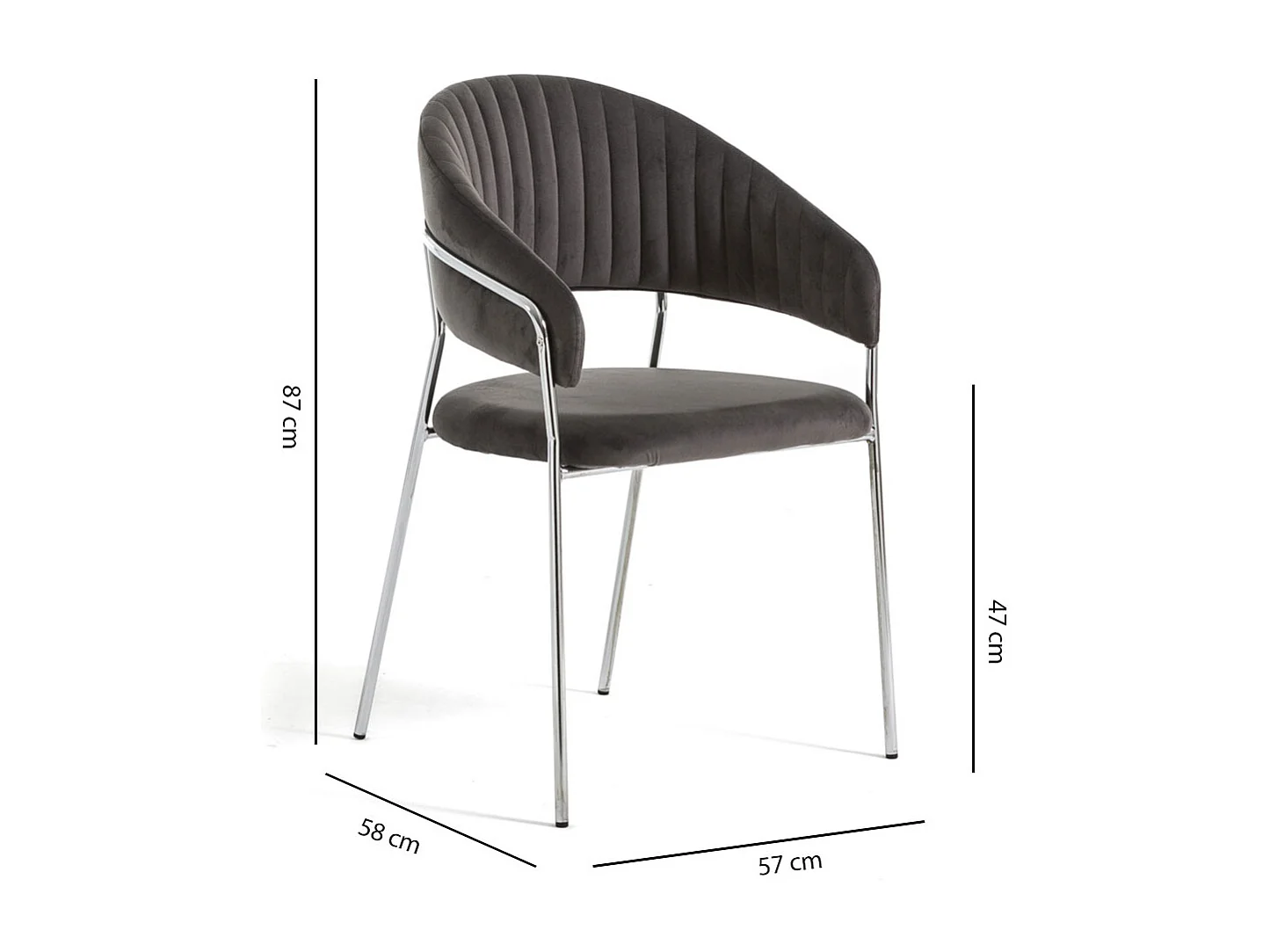 Lot de 2 chaises d’intérieur en velours, rembourrées, pieds en métal, design élégant pour salle à manger, cuisine, restaurants -Gris foncé/Argent- Lea