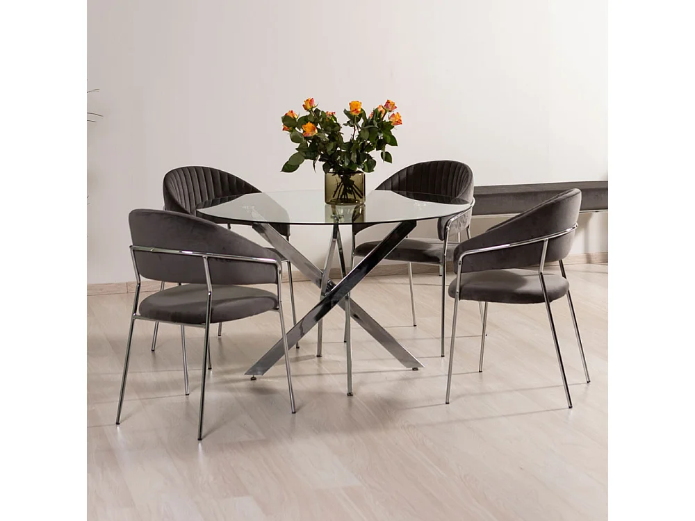 Lot de 2 chaises d’intérieur en velours, rembourrées, pieds en métal, design élégant pour salle à manger, cuisine, restaurants -Gris foncé/Argent- Lea