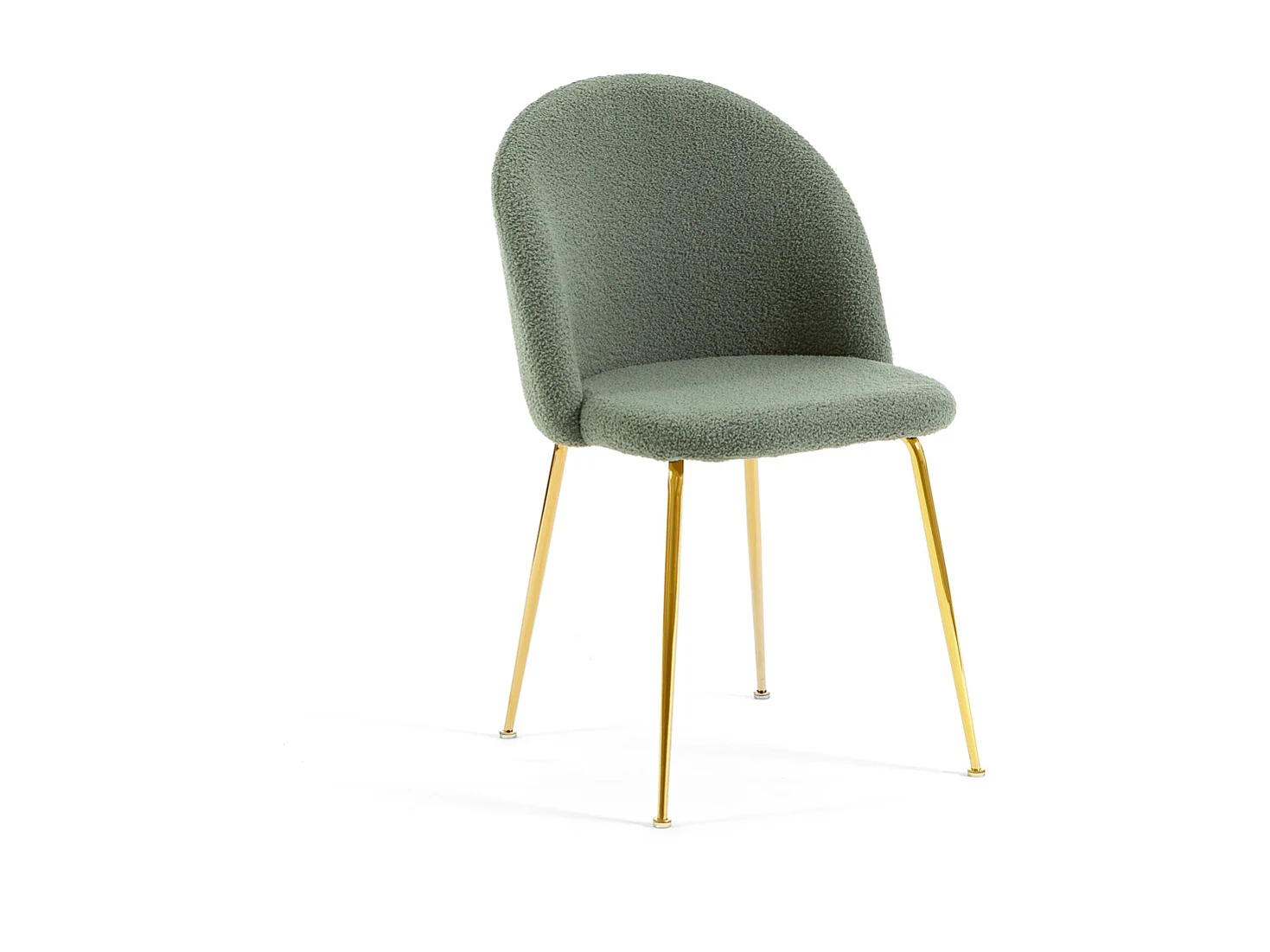 Set di 2 sedie da interno in tessuto teddy, gambe in metallo, imbottite per cucina, sala da pranzo, bar o ristorante – Sara Teddy – Verde salvia/Oro