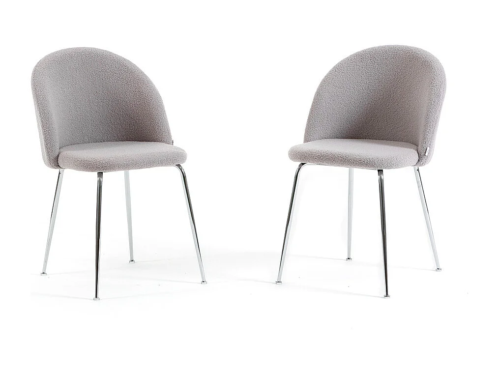 Set di 2 sedie da interno in tessuto teddy, gambe in metallo, imbottite per cucina, sala da pranzo, bar o ristorante – Sara Teddy – Grigio chiaro/Argento