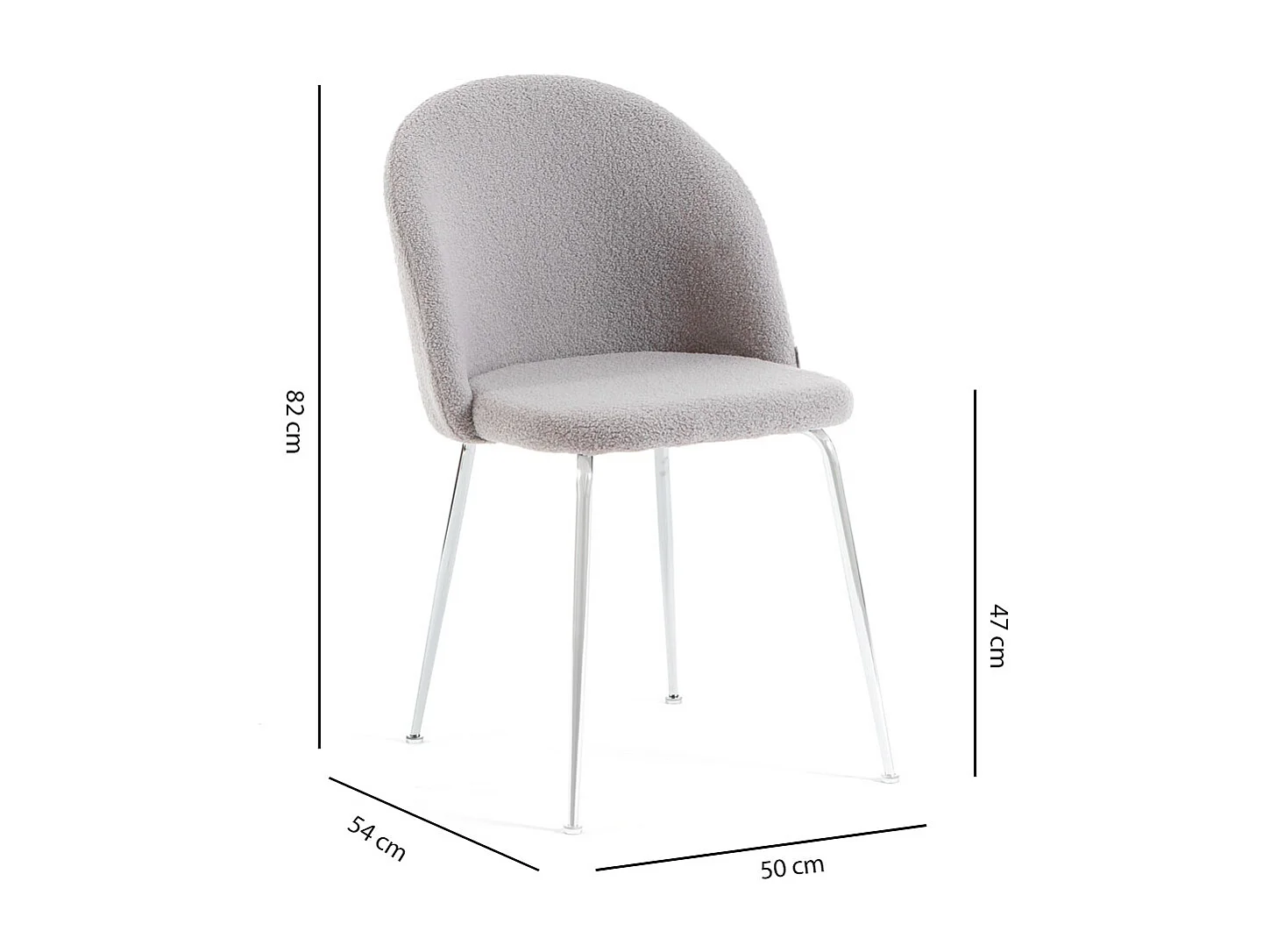 Set di 2 sedie da interno in tessuto teddy, gambe in metallo, imbottite per cucina, sala da pranzo, bar o ristorante – Sara Teddy – Grigio chiaro/Argento