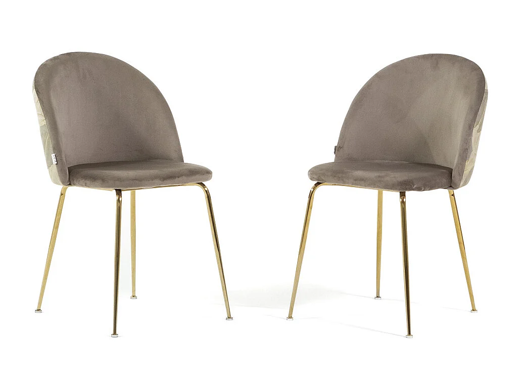 Lot de 2 chaises en velours décoratif d’intérieur, pieds en métal, design élégant pour cuisine, salle à manger, bar ou restaurant – Sara –Taupe/Argent