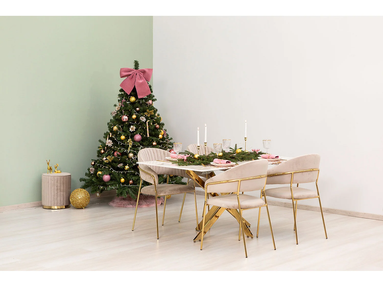 Lot de 2 chaises d’intérieur en velours, rembourrées, pieds en métal, design élégant pour salle à manger, cuisine, restaurants - Beige/Or - Lea