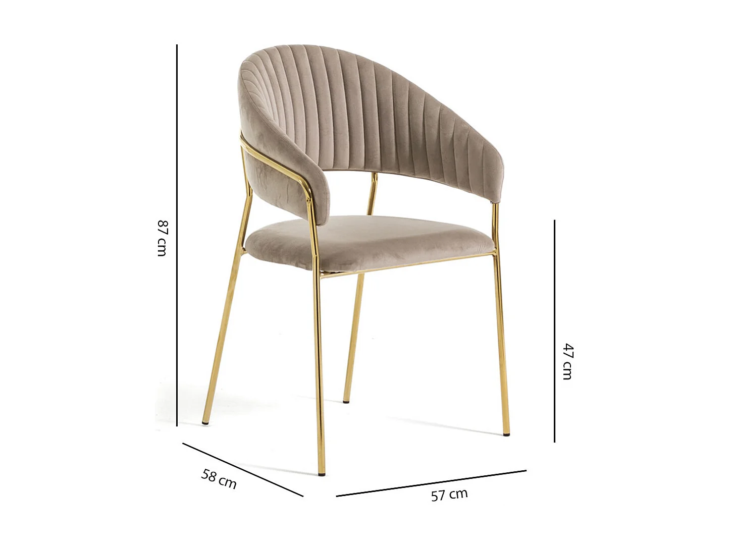 Lot de 2 chaises d’intérieur en velours, rembourrées, pieds en métal, design élégant pour salle à manger, cuisine, restaurants - Beige/Or - Lea