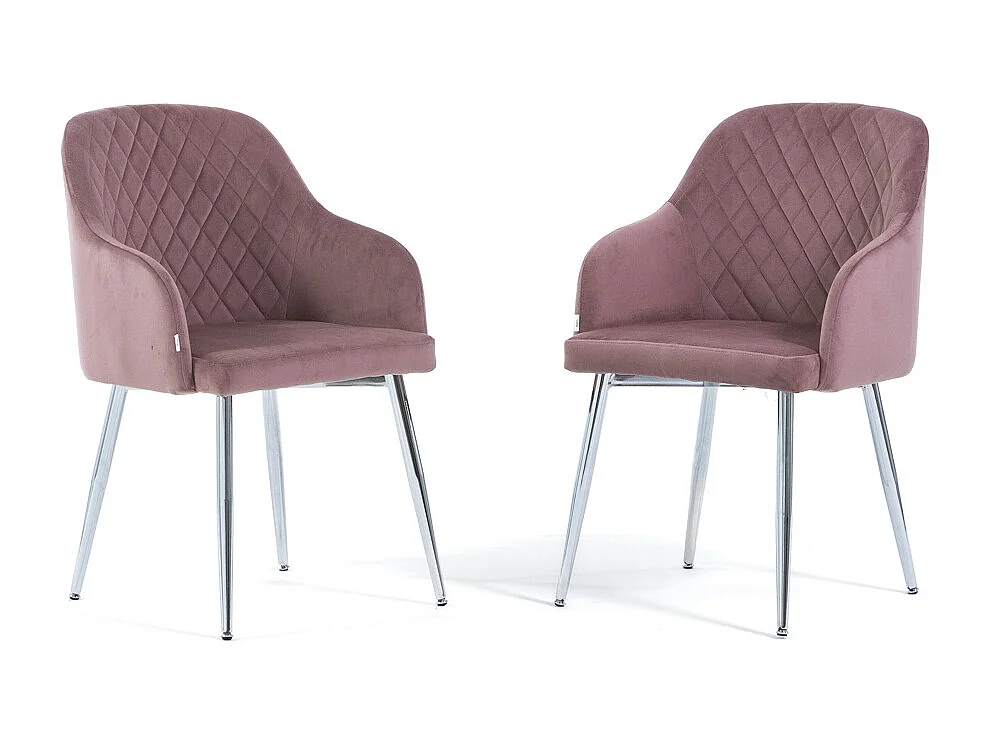 Lot de 2 chaises en velours d’intérieur, dossier haut, pieds en métal, idéales pour cuisine, salle à manger, bar ou restaurant – Rose/Argent – Tessa