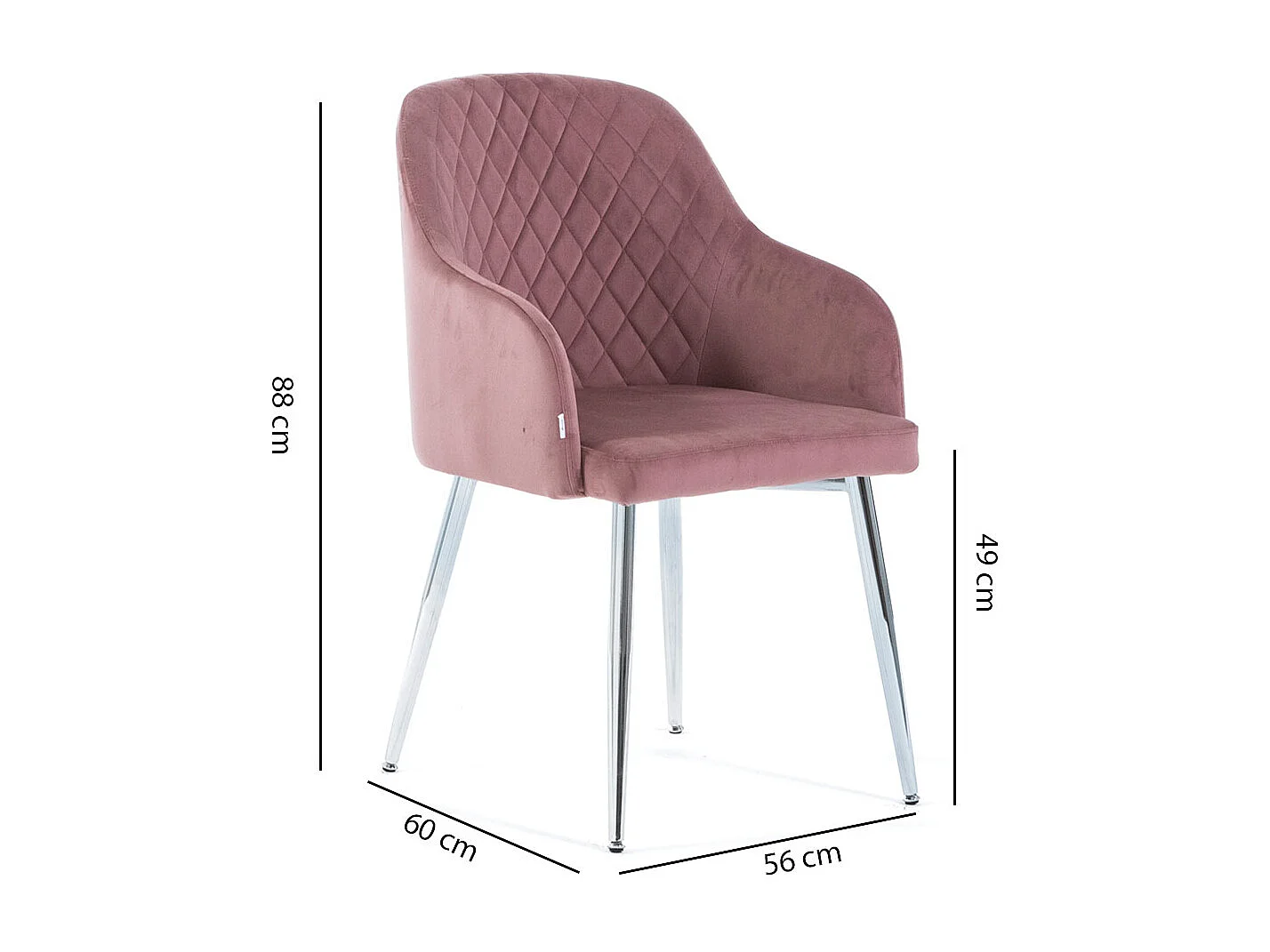 Lot de 2 chaises en velours d’intérieur, dossier haut, pieds en métal, idéales pour cuisine, salle à manger, bar ou restaurant – Rose/Argent – Tessa