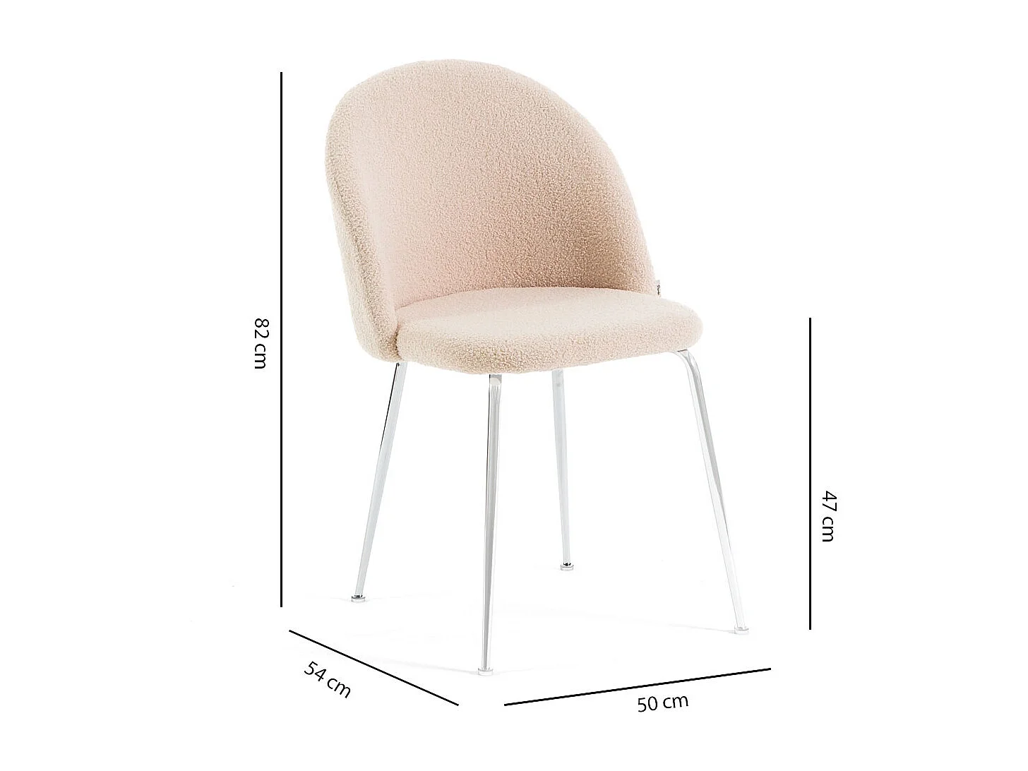 Set di 2 sedie da interno in tessuto teddy, gambe in metallo, imbottite per cucina, sala da pranzo e ristorante – Sara Teddy – Ecrù/Argento