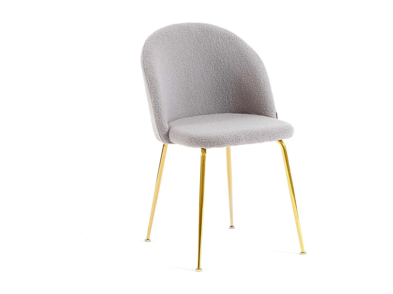 Lot de 2 chaises en tissu teddy d’intérieur, pieds en métal, rembourrées pour cuisine, salle à manger, bar ou restaurant – Sara Teddy – Gris clair/Or