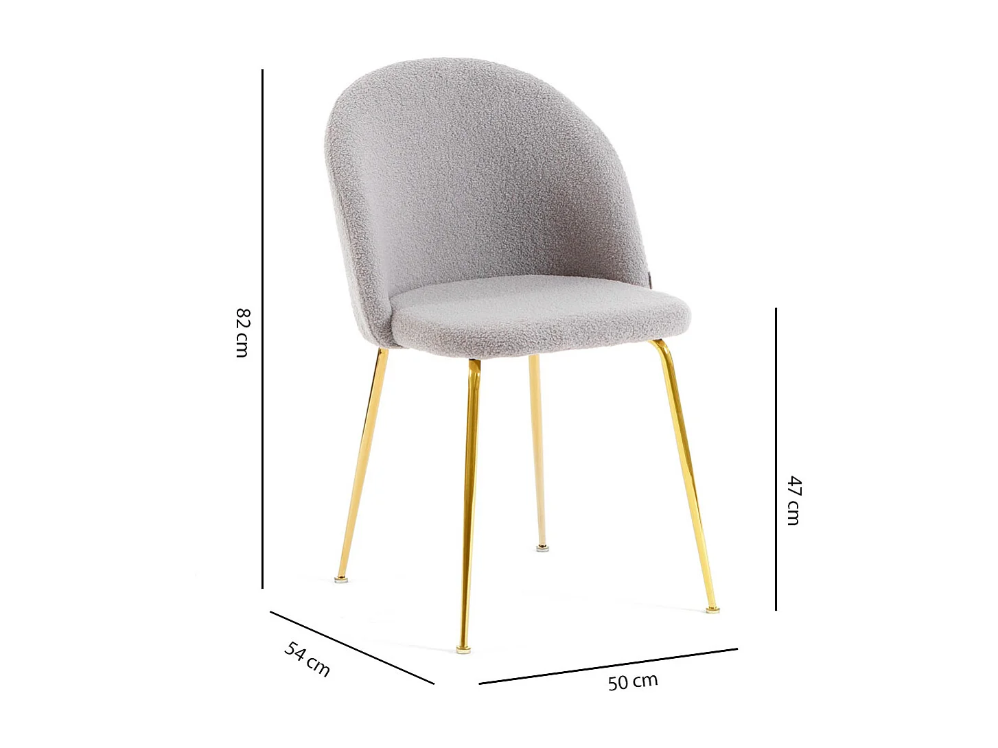 Lot de 2 chaises en tissu teddy d’intérieur, pieds en métal, rembourrées pour cuisine, salle à manger, bar ou restaurant – Sara Teddy – Gris clair/Or