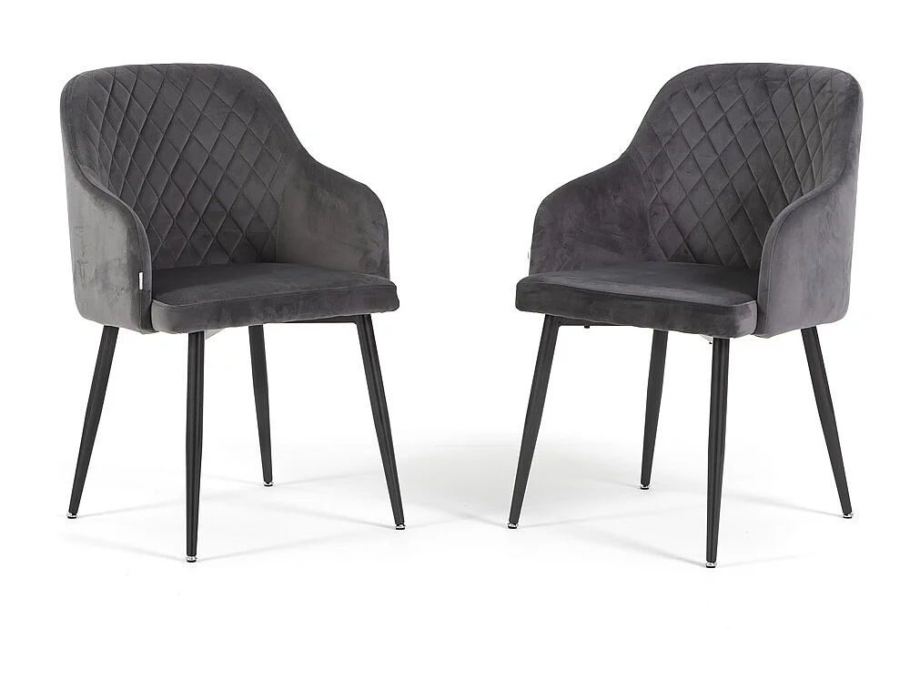 Lot de 2 chaises en velours d’intérieur, dossier haut, pieds en métal, idéales pour cuisine, salle à manger,restaurant – Gris foncé/Gris foncé – Tessa