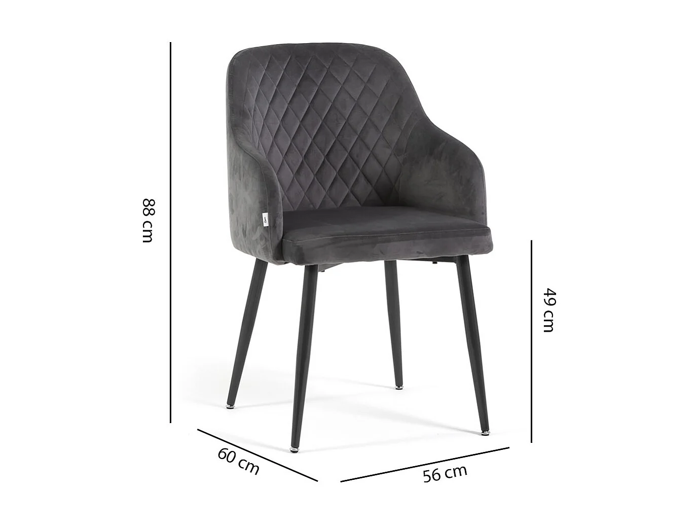 Lot de 2 chaises en velours d’intérieur, dossier haut, pieds en métal, idéales pour cuisine, salle à manger,restaurant – Gris foncé/Gris foncé – Tessa