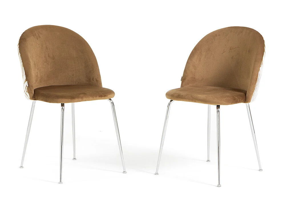 Lot de 2 chaises en velours décoratif d’intérieur, pieds en métal, design élégant pour cuisine, salle à manger, bar ou restaurant –Sara – Zèbre/Argent