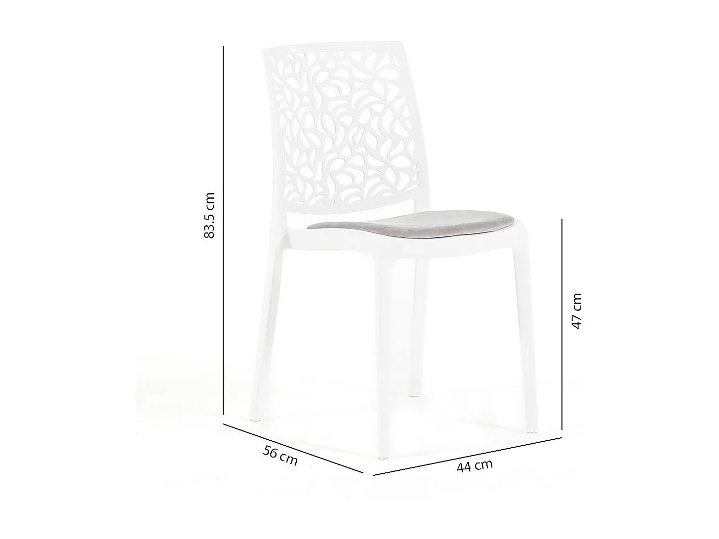 Lot de 6 chaises en polypropylène avec coussin, empilables, design moderne pour cuisine, salle à manger, bar ou restaurant – Anna – Blanc/Gris