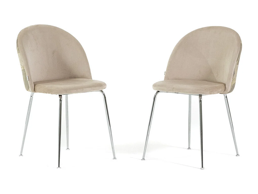 Lot de 2 chaises en velours décoratif d’intérieur, pieds en métal, design élégant pour cuisine, salle à manger, bar ou restaurant – Sara –Crème/Argent
