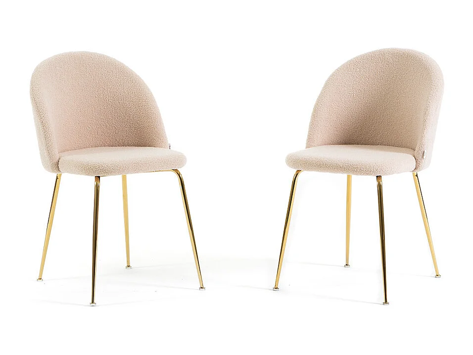 Set di 2 sedie da interno in tessuto teddy, gambe in metallo, imbottite per cucina, sala da pranzo, bar o ristorante – Sara Teddy – Ecrù/Oro