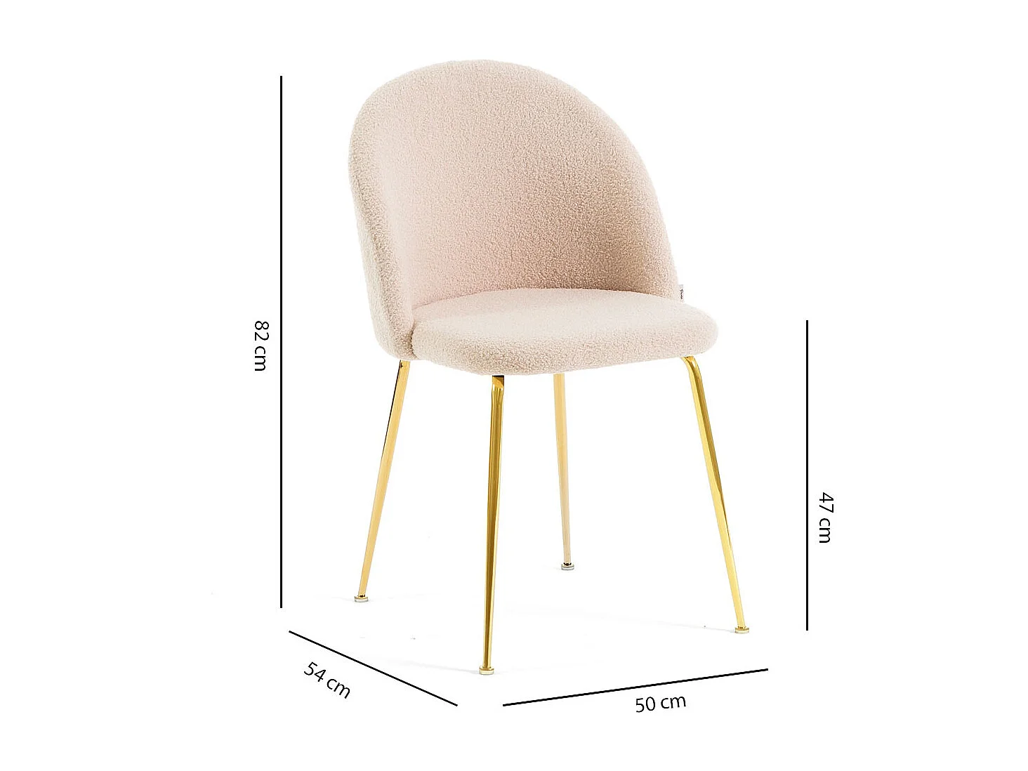 Set di 2 sedie da interno in tessuto teddy, gambe in metallo, imbottite per cucina, sala da pranzo, bar o ristorante – Sara Teddy – Ecrù/Oro