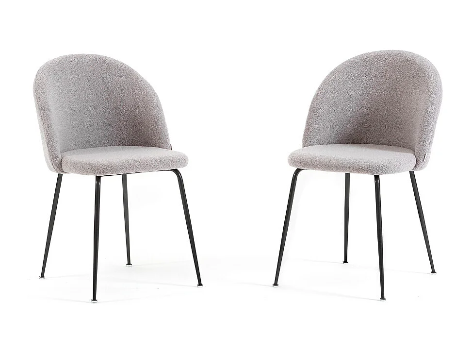 Set di 2 sedie da interno in tessuto teddy, gambe in metallo, imbottite per cucina, sala da pranzo e ristorante – Sara Teddy – Grigio chiaro/Grigio scuro