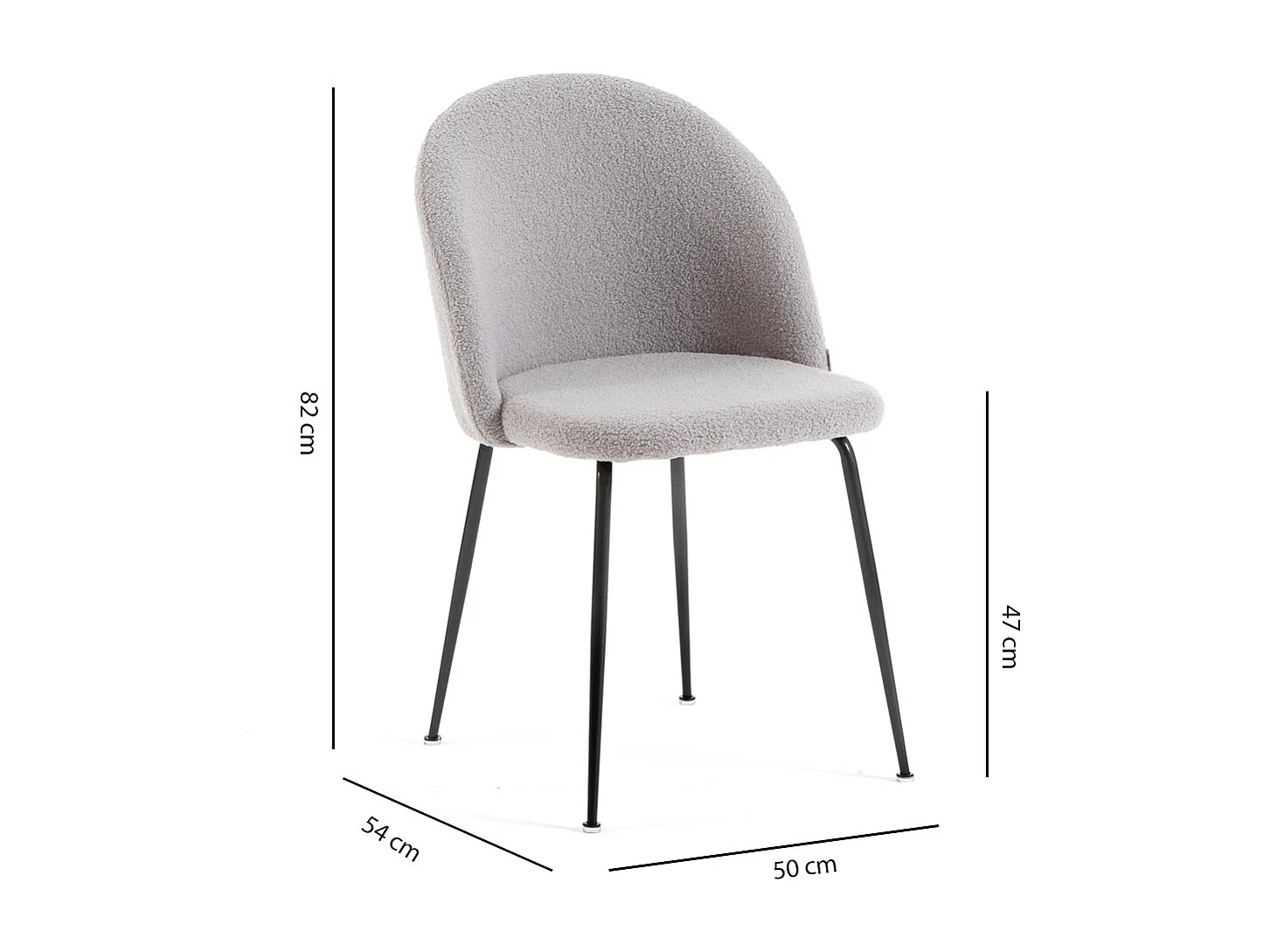 Set di 2 sedie da interno in tessuto teddy, gambe in metallo, imbottite per cucina, sala da pranzo e ristorante – Sara Teddy – Grigio chiaro/Grigio scuro