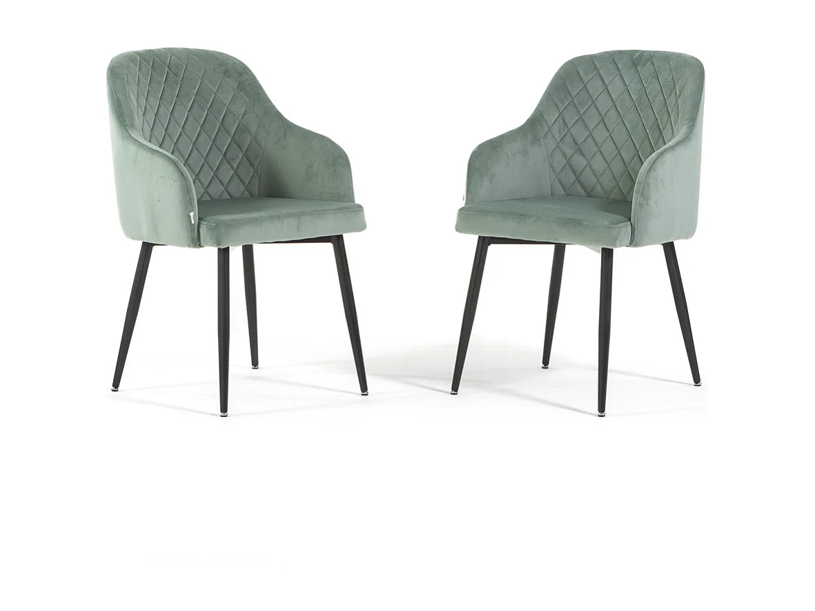 Lot de 2 chaises en velours d’intérieur, dossier haut, pieds en métal, idéales pour cuisine, salle à manger,restaurant – Vert menthe/Gris foncé –Tessa
