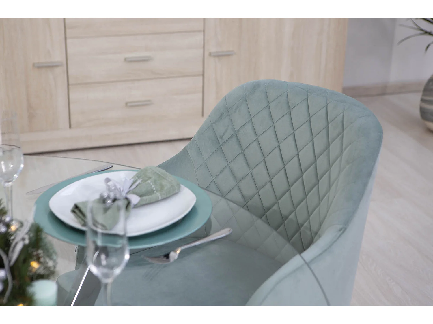 Lot de 2 chaises en velours d’intérieur, dossier haut, pieds en métal, idéales pour cuisine, salle à manger,restaurant – Vert menthe/Gris foncé –Tessa