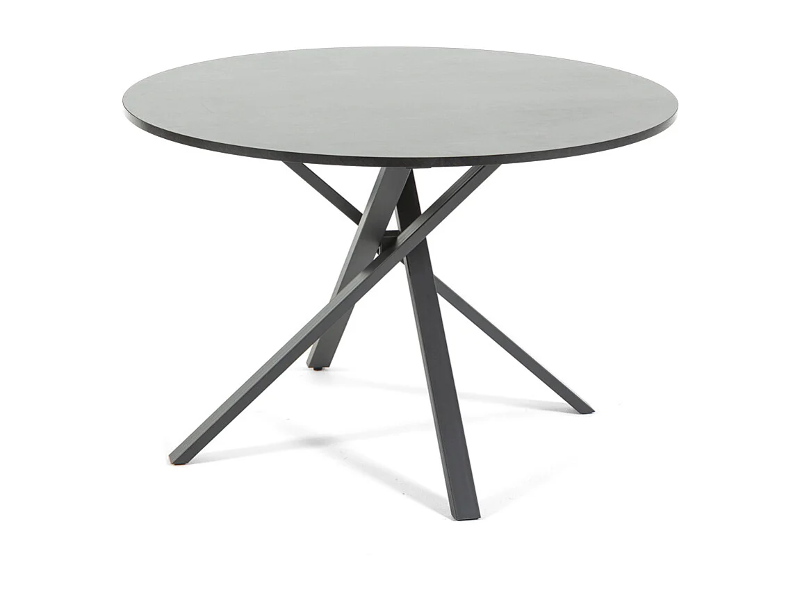 Table ronde ⌀110 cm, pieds croisés en métal, plateau stratifié, table à manger pour 4 personnes, pieds en X, style moderne - Carlo - Granit