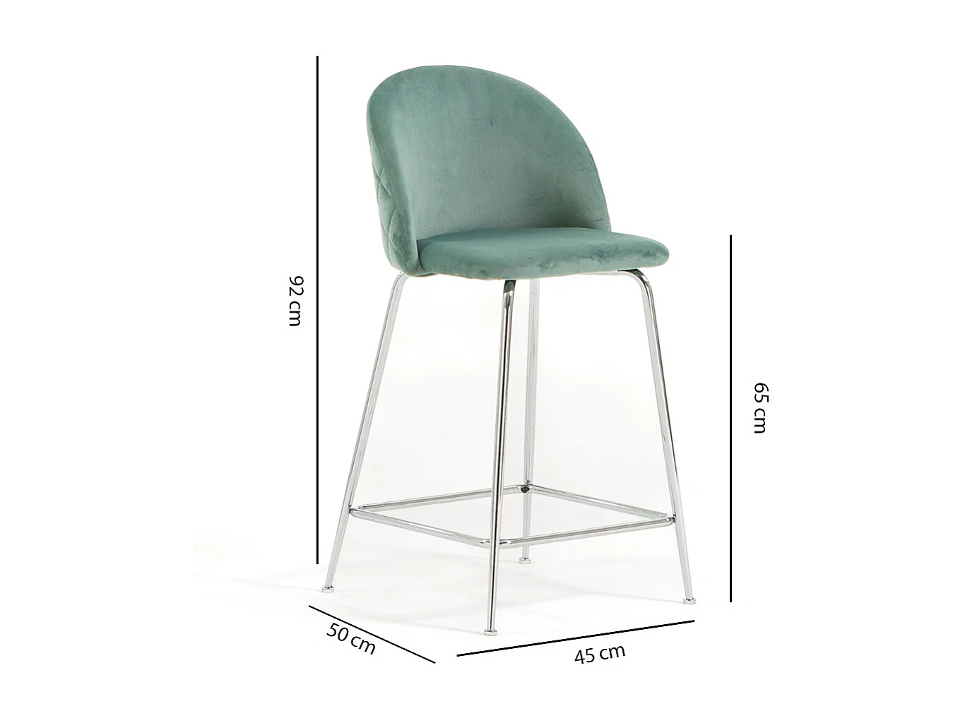 Lot de 2 tabourets de bar rembourrés en velours, pieds en métal, h.65 cm, pour bar, restaurants et cuisine, design moderne et élégant - Sara XL - Vert jade/Argent