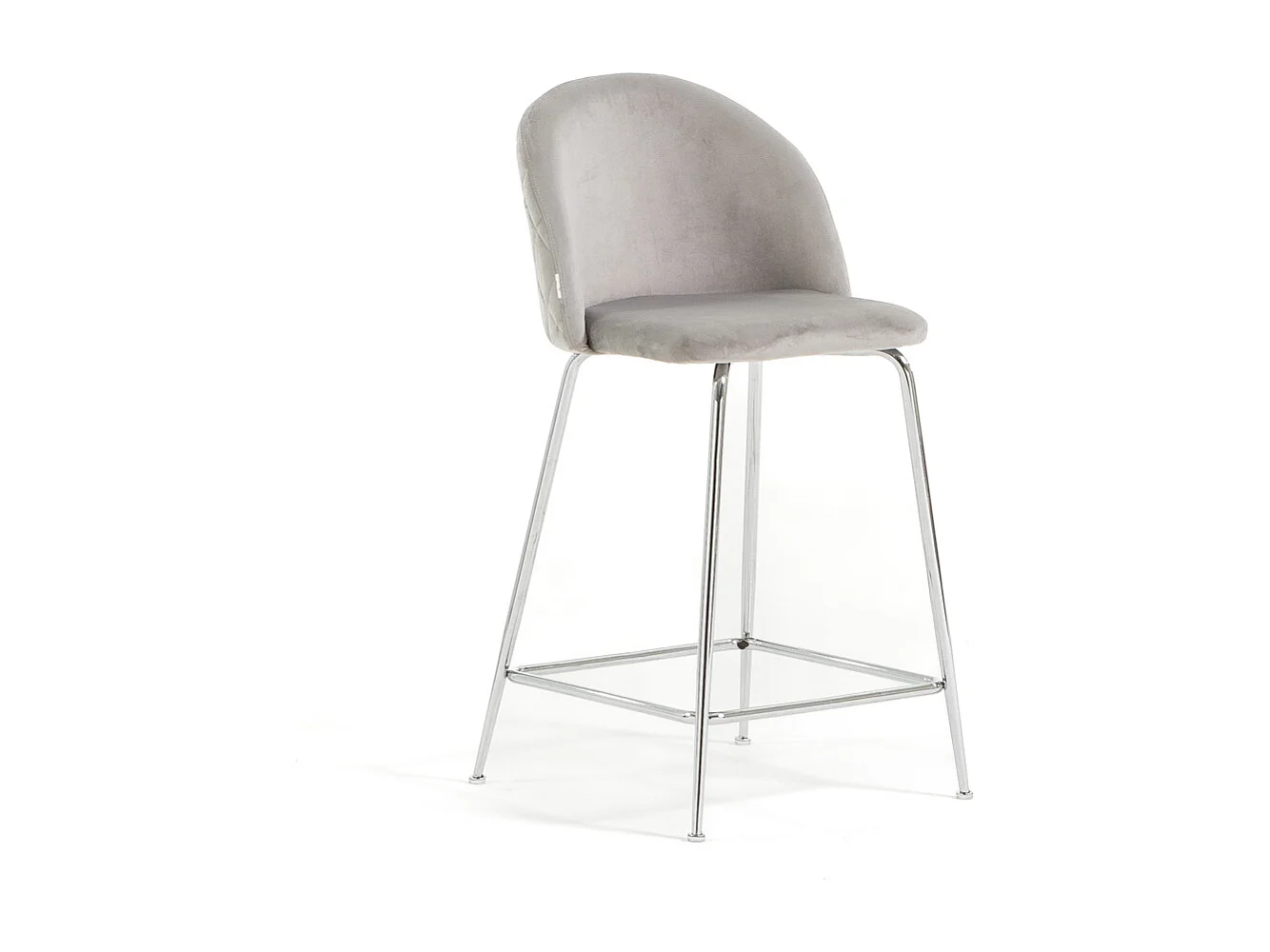 Lot de 2 tabourets de bar rembourrés en velours, pieds en métal, h.65 cm, pour bar, restaurants et cuisine, design moderne et élégant - Sara XL - Gris clair/Argent