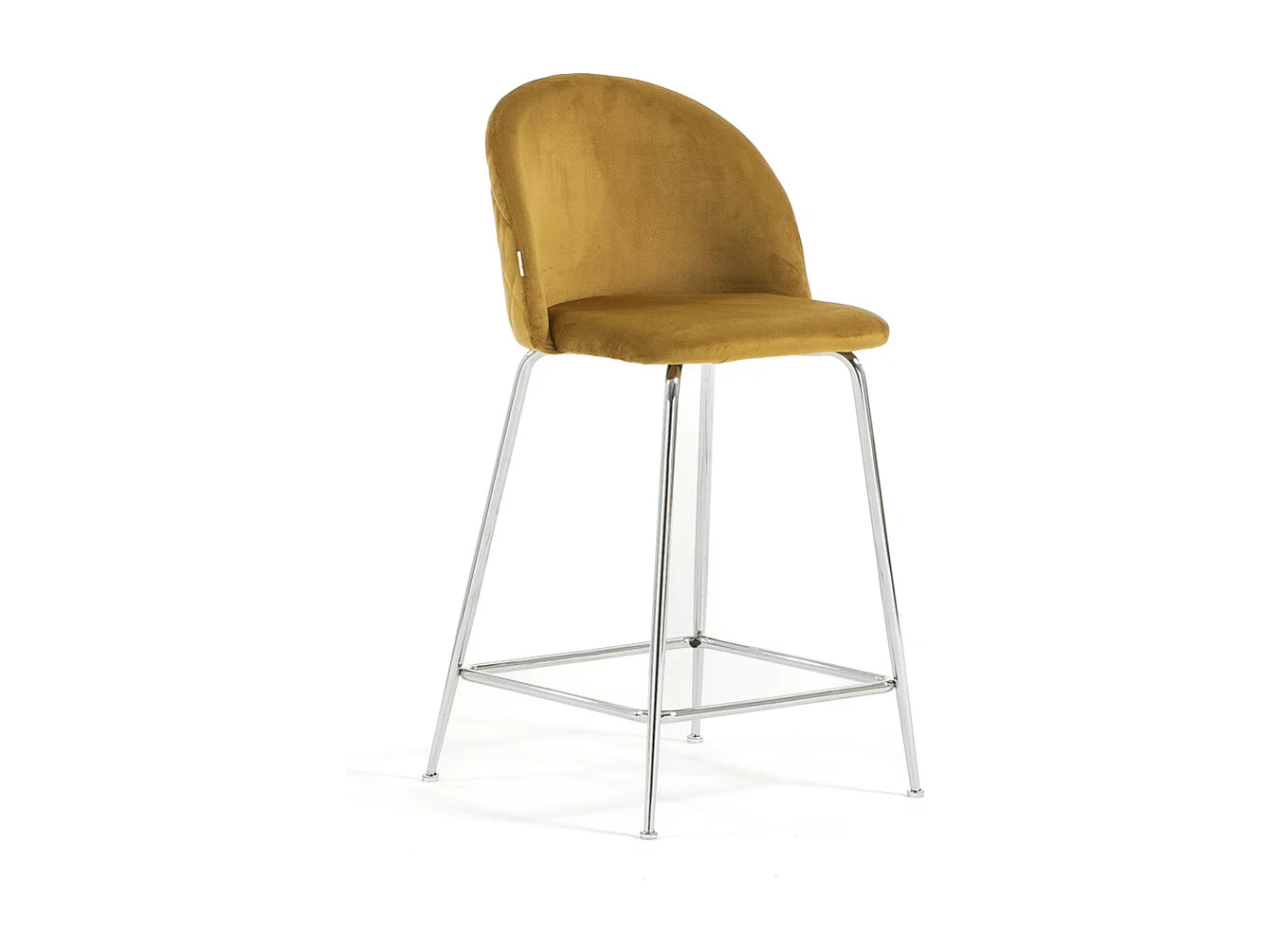 Lot de 2 tabourets de bar rembourrés en velours, pieds en métal, h.65 cm, pour bar, restaurants et cuisine, design moderne et élégant - Sara XL - Moutarde/Argent