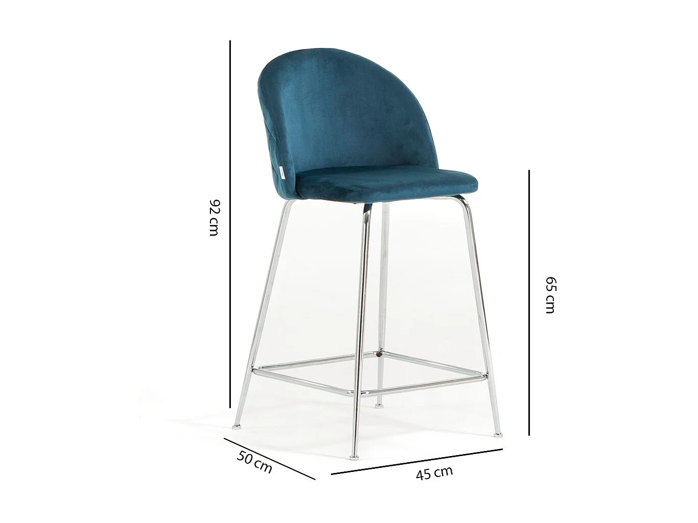 Lot de 2 tabourets de bar rembourrés en velours, pieds en métal, h.65 cm, pour bar, restaurants et cuisine, design moderne et élégant - Sara XL - Bleu/Argent