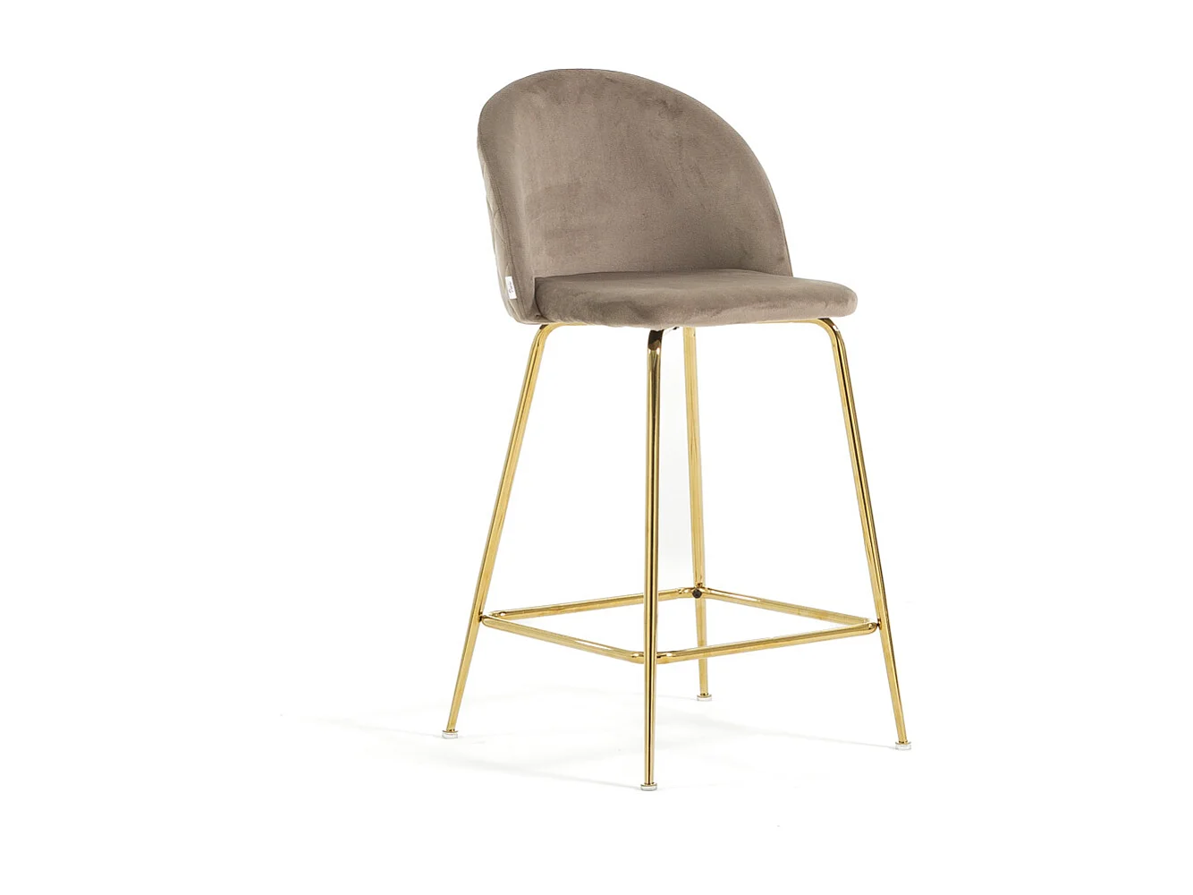 Lot de 2 tabourets de bar rembourrés en velours, pieds en métal, h.65 cm, pour bar, restaurants et cuisine, design moderne et élégant - Sara XL - Taupe/Or