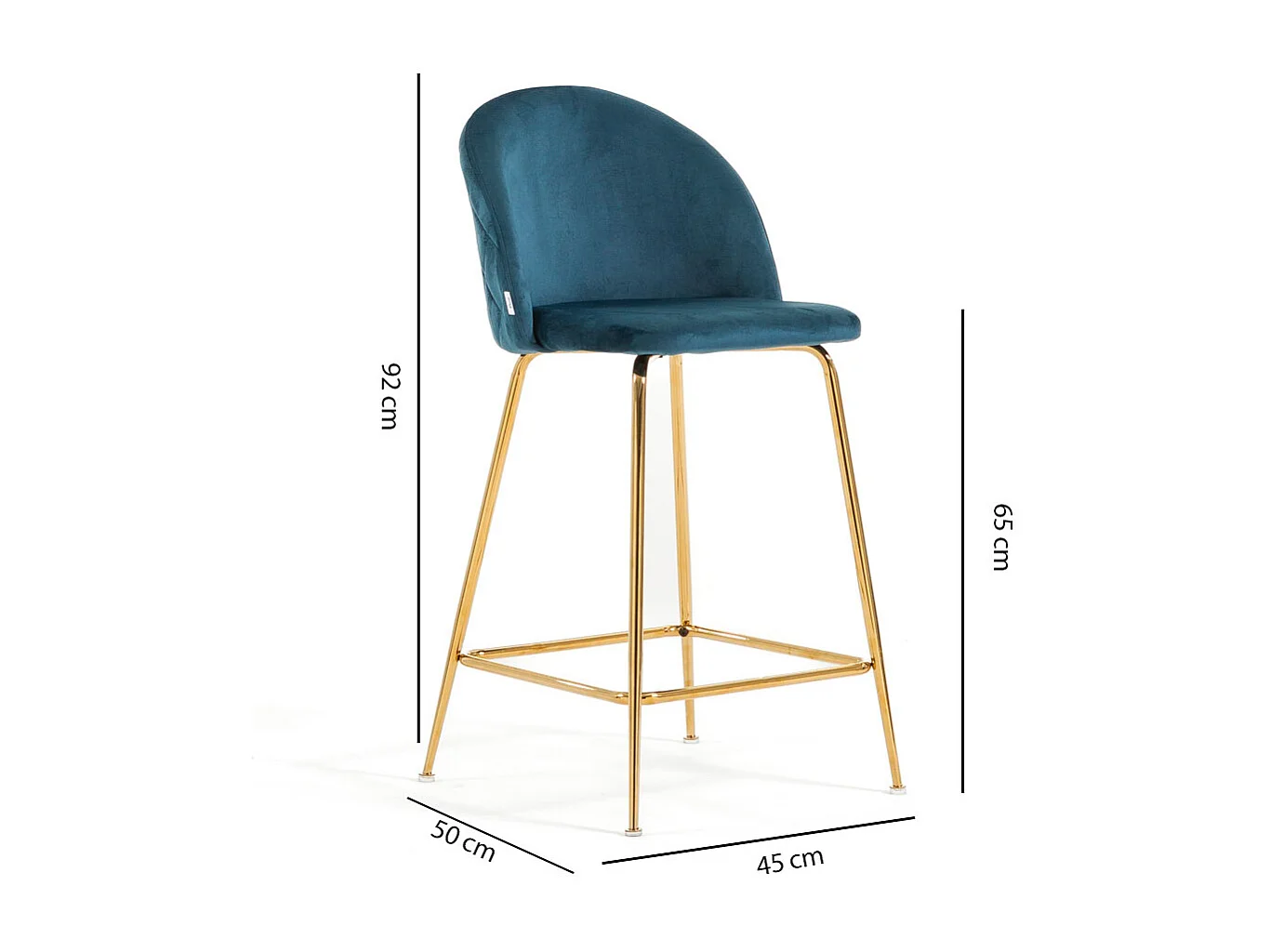 Lot de 2 tabourets de bar rembourrés en velours, pieds en métal, h.65 cm, pour bar, restaurants et cuisine, design moderne et élégant - Sara XL - Bleu/Or