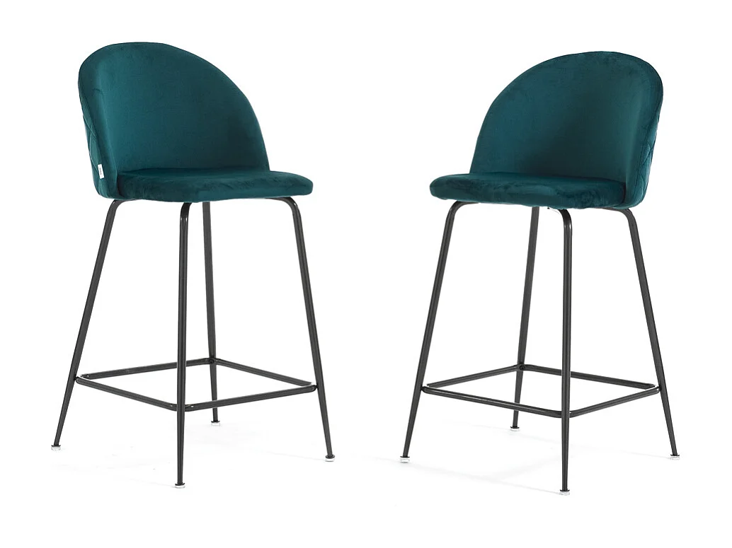 Lot de 2 tabourets de bar rembourrés en velours, pieds en métal, h.65 cm, pour bar, restaurants et cuisine, design moderne et élégant - Sara XL - Bleu canard/Gris