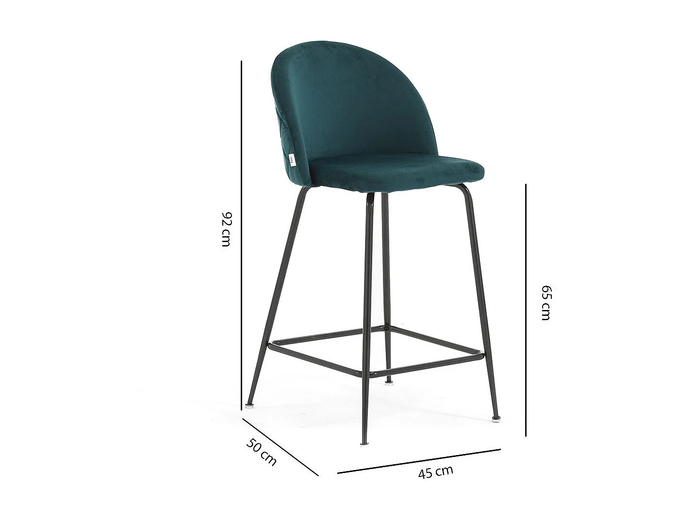 Lot de 2 tabourets de bar rembourrés en velours, pieds en métal, h.65 cm, pour bar, restaurants et cuisine, design moderne et élégant - Sara XL - Bleu canard/Gris