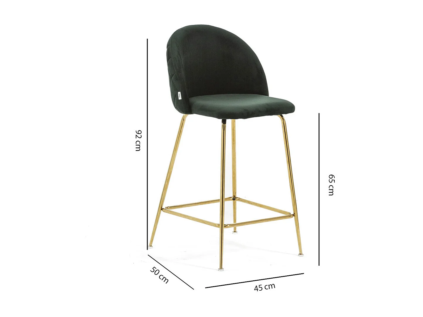 Lot de 2 tabourets de bar rembourrés en velours, pieds en métal, h.65 cm, pour bar, restaurants et cuisine, design moderne et élégant - Sara XL - Vert foncé/Or