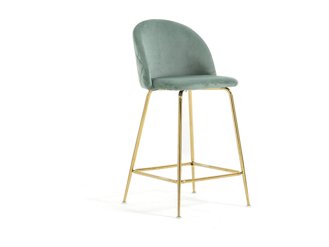 Lot de 2 tabourets de bar rembourrés en velours, pieds en métal, h.65 cm, pour bar, restaurants et cuisine, design moderne et élégant - Sara XL - Vert jade/Or